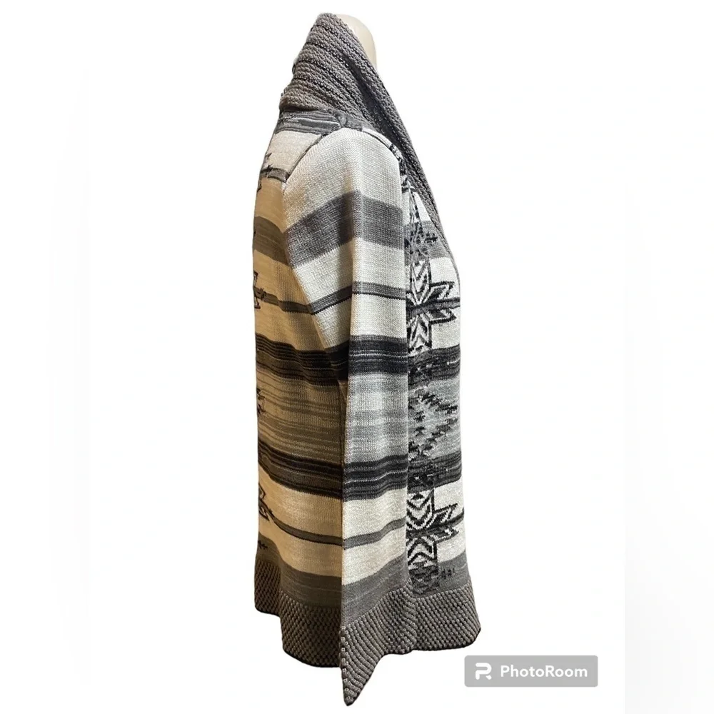 BCBGMAXAZRIA Cardigan Sweater/L/Cowl Neck, Front/Tribal, Aztec Pattern